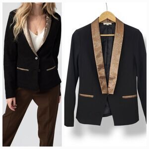 NEW BCNU Golden Bronze Metallic Shawl Collar Blazer Jacket in Black Size XS